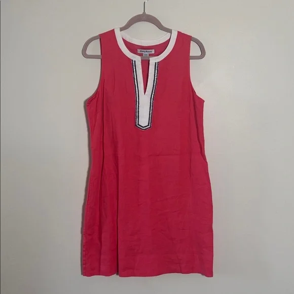 Tommy Bahama Two Palms Split Neck Shift Dress 100% Linen SZ Medium - Picture 2 of 6